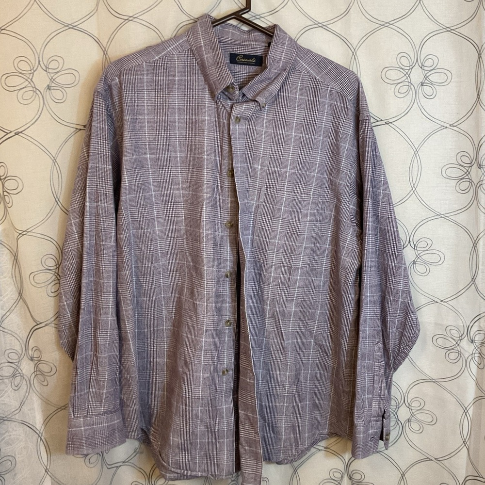 Men's Casuals Roundtree & Yorke Purple White Striped Long Sleeve Button Up XL
